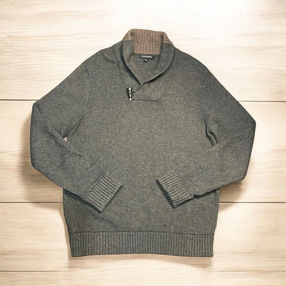 Banana Republic Men’s M Olive Green Wool Blend Ribbed Shawl Collar Sweater - Picture 1 of 6